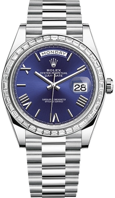 replica Rolex Day-Date 40mm Platinum Mens Watch 228396TBR Bright Blue Roman