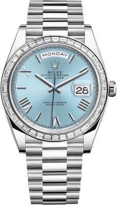 replica Rolex Day-Date 40mm Platinum Mens Watch 228396TBR Ice Blue Roman