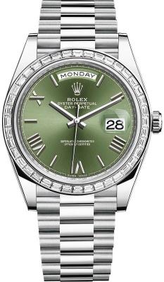 replica Rolex Day-Date 40mm Platinum Mens Watch 228396TBR Olive Green Roman