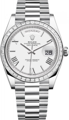 replica Rolex Day-Date 40mm Platinum Mens Watch 228396TBR White Roman