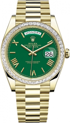 replica Rolex Day-Date 40mm Yellow Gold Mens Watch 228398TBR Green Roman