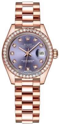 replica Rolex Lady Datejust 28mm Everose Gold Ladies Watch 279135RBR Olive Green Diamond President