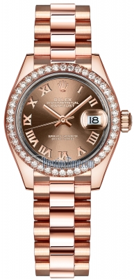 replica Rolex Lady Datejust 28mm Everose Gold Ladies Watch 279135RBR Chocolate Roman President