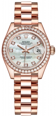 replica Rolex Lady Datejust 28mm Everose Gold Ladies Watch 279135RBR Chocolate 17 Diamond President