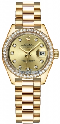 replica Rolex Lady Datejust 28mm Yellow Gold Ladies Watch 279138RBR Silver Diamond President