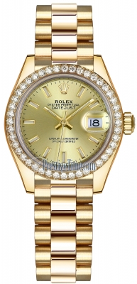 replica Rolex Lady Datejust 28mm Yellow Gold Ladies Watch 279138RBR Champagne Index President