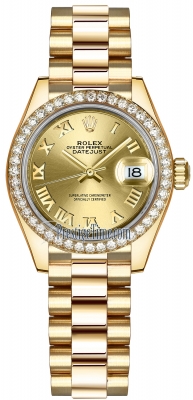 replica Rolex Lady Datejust 28mm Yellow Gold Ladies Watch 279138RBR Champagne Roman President