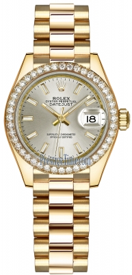 replica Rolex Lady Datejust 28mm Yellow Gold Ladies Watch 279138RBR Silver Index President