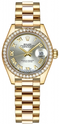 replica Rolex Lady Datejust 28mm Yellow Gold Ladies Watch 279138RBR Silver Roman President