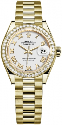 replica Rolex Lady Datejust 28mm Yellow Gold Ladies Watch 279178 Pave Black Roman President