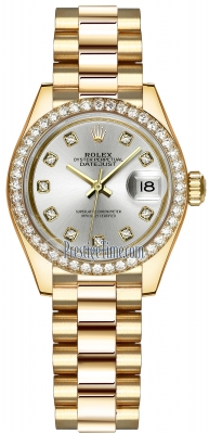 replica Rolex Lady Datejust 28mm Yellow Gold Ladies Watch 279138RBR Champagne 17 Diamond President