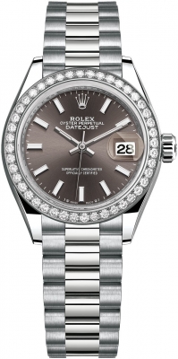 replica Rolex Lady Datejust 28mm White Gold Ladies Watch 279139rbr Dark Grey Index President