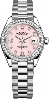 replica Rolex Lady Datejust 28mm White Gold Ladies Watch 279139rbr Pave Black Roman President