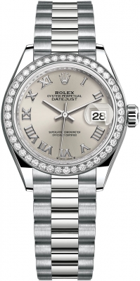 replica Rolex Lady Datejust 28mm White Gold Ladies Watch 279139rbr Silver Roman President