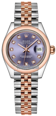 replica Rolex Lady Datejust 28mm Stainless Steel and Everose Gold Ladies Watch 279161 Aubergine Diamond Jubilee