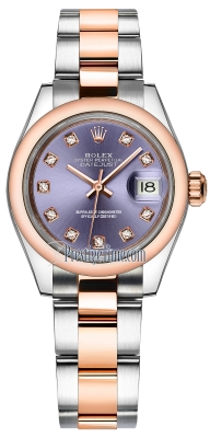 replica Rolex Lady Datejust 28mm Stainless Steel and Everose Gold Ladies Watch 279161 Aubergine Diamond Oyster