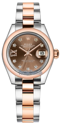 replica Rolex Lady Datejust 28mm Stainless Steel and Everose Gold Ladies Watch 279161 Chocolate 17 Diamond Oyster