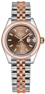 replica Rolex Lady Datejust 28mm Stainless Steel and Everose Gold Ladies Watch 279161 Chocolate Index Jubilee