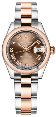 replica Rolex Lady Datejust 28mm Stainless Steel and Everose Gold Ladies Watch 279161 Chocolate Roman Oyster