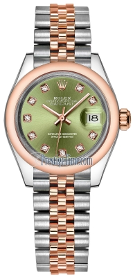 replica Rolex Lady Datejust 28mm Stainless Steel and Everose Gold Ladies Watch 279161 Olive Green Diamond Jubilee