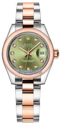 replica Rolex Lady Datejust 28mm Stainless Steel and Everose Gold Ladies Watch 279161 Olive Green Diamond Oyster