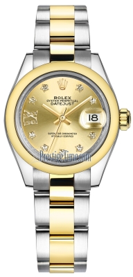 replica Rolex Lady Datejust 28mm Stainless Steel and Yellow Gold Ladies Watch 279163 Champagne 17 Diamond Oyster