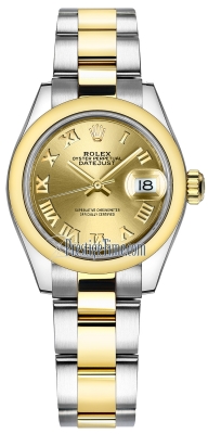 replica Rolex Lady Datejust 28mm Stainless Steel and Yellow Gold Ladies Watch 279163 Champagne Roman Oyster