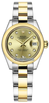 replica Rolex Lady Datejust 28mm Stainless Steel and Yellow Gold Ladies Watch 279163 Champagne Diamond Oyster