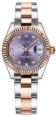 replica Rolex Lady Datejust 28mm Stainless Steel and Everose Gold Ladies Watch 279171 Aubergine Diamond Oyster