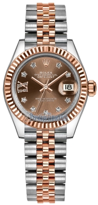 replica Rolex Lady Datejust 28mm Stainless Steel and Everose Gold Ladies Watch 279171 Chocolate 17 Diamond Jubilee