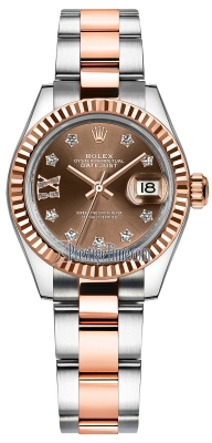 replica Rolex Lady Datejust 28mm Stainless Steel and Everose Gold Ladies Watch 279171 Chocolate 17 Diamond Oyster