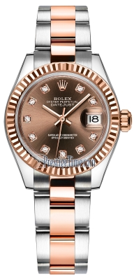 replica Rolex Lady Datejust 28mm Stainless Steel and Everose Gold Ladies Watch 279171 Chocolate Diamond Oyster