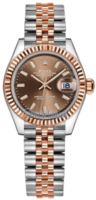 replica Rolex Lady Datejust 28mm Stainless Steel and Everose Gold Ladies Watch 279171 Chocolate Index Jubilee