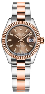 replica Rolex Lady Datejust 28mm Stainless Steel and Everose Gold Ladies Watch 279171 Chocolate Index Oyster