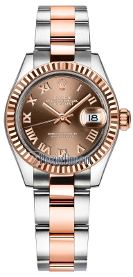 replica Rolex Lady Datejust 28mm Stainless Steel and Everose Gold Ladies Watch 279171 Chocolate Roman Oyster