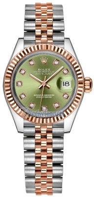 replica Rolex Lady Datejust 28mm Stainless Steel and Everose Gold Ladies Watch 279171 Olive Green Diamond Jubilee