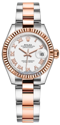 replica Rolex Lady Datejust 28mm Stainless Steel and Everose Gold Ladies Watch 279171 White Roman Oyster