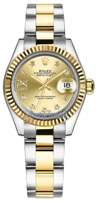 replica Rolex Lady Datejust 28mm Stainless Steel and Yellow Gold Ladies Watch 279173 Champagne 17 Diamond Oyster