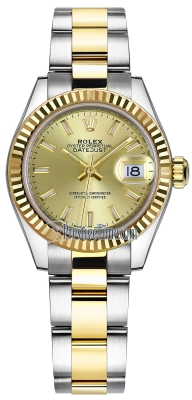 replica Rolex Lady Datejust 28mm Stainless Steel and Yellow Gold Ladies Watch 279173 Champagne Index Oyster