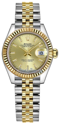 replica Rolex Lady Datejust 28mm Stainless Steel and Yellow Gold Ladies Watch 279173 Champagne Index Jubilee