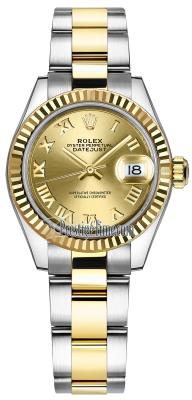 replica Rolex Lady Datejust 28mm Stainless Steel and Yellow Gold Ladies Watch 279173 Champagne Roman Oyster