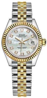 replica Rolex Lady Datejust 28mm Stainless Steel and Yellow Gold Ladies Watch 279173 MOP Diamond Jubilee