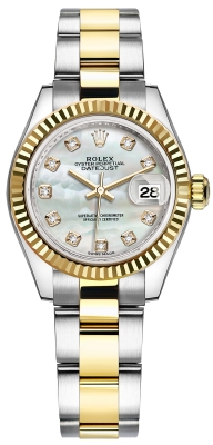 replica Rolex Lady Datejust 28mm Stainless Steel and Yellow Gold Ladies Watch 279173 MOP Diamond Oyster