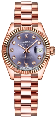 replica Rolex Lady Datejust 28mm Everose Gold Ladies Watch 279175 Aubergine Diamond President