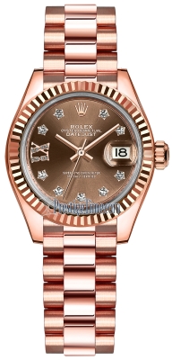 replica Rolex Lady Datejust 28mm Everose Gold Ladies Watch 279175 Chocolate 17 Diamond President