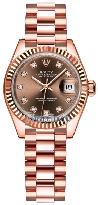 replica Rolex Lady Datejust 28mm Everose Gold Ladies Watch 279175 Chocolate Diamond President