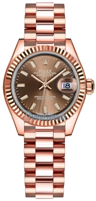 replica Rolex Lady Datejust 28mm Everose Gold Ladies Watch 279175 Chocolate Index President