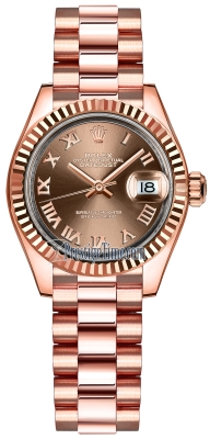 replica Rolex Lady Datejust 28mm Everose Gold Ladies Watch 279175 Chocolate Roman President