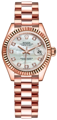 replica Rolex Lady Datejust 28mm Everose Gold Ladies Watch 279175 MOP Diamond President