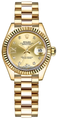 replica Rolex Lady Datejust 28mm Yellow Gold Ladies Watch 279178 Champagne 17 Diamond President